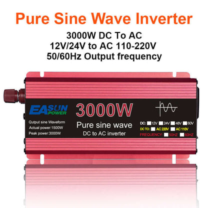 EASUN POWER 1000W/1600W/2200W/3000W DC 12V/24V to AC 220V Pure Sine Wave Inverter