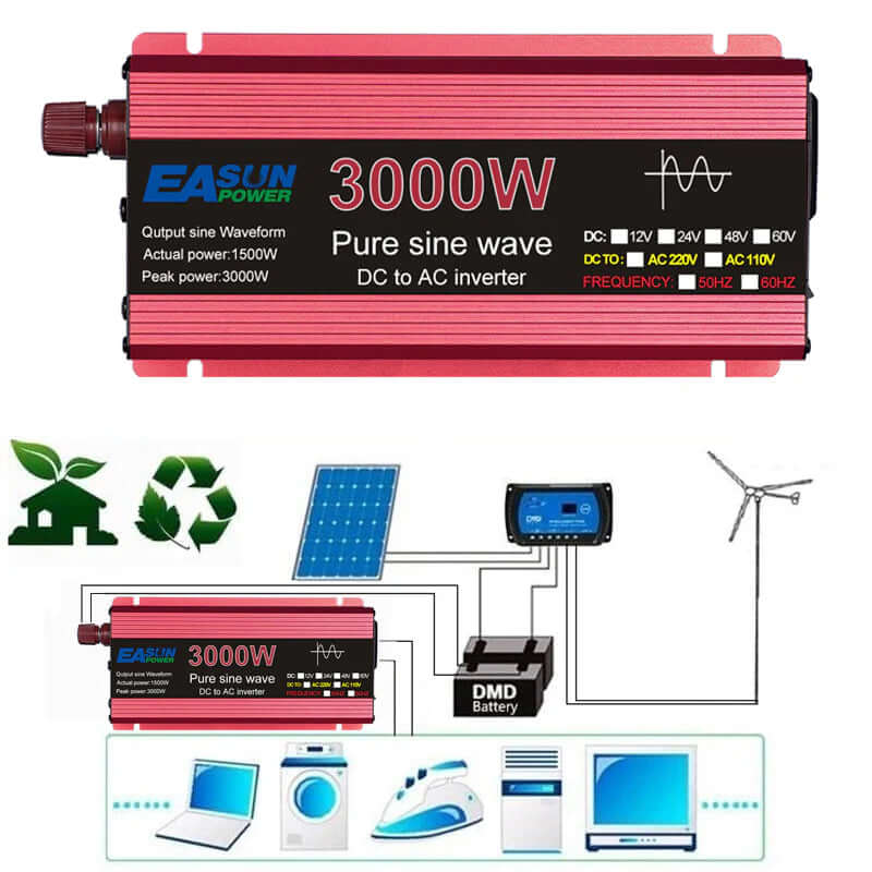 EASUN POWER 1000W/1600W/2200W/3000W DC 12V/24V to AC 220V Pure Sine Wave Inverter