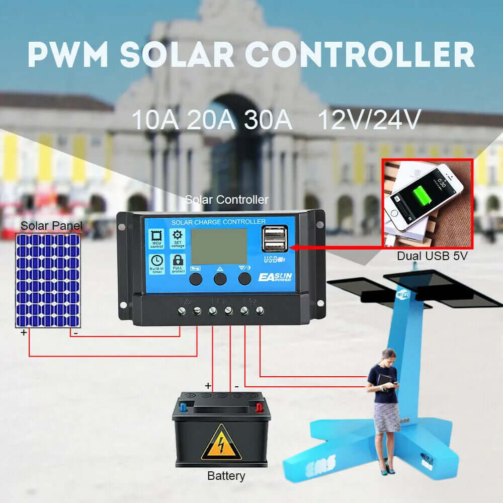 EASUN POWER 10A 20A 30A 40A 50A 60A PWM Solar Charge Controller