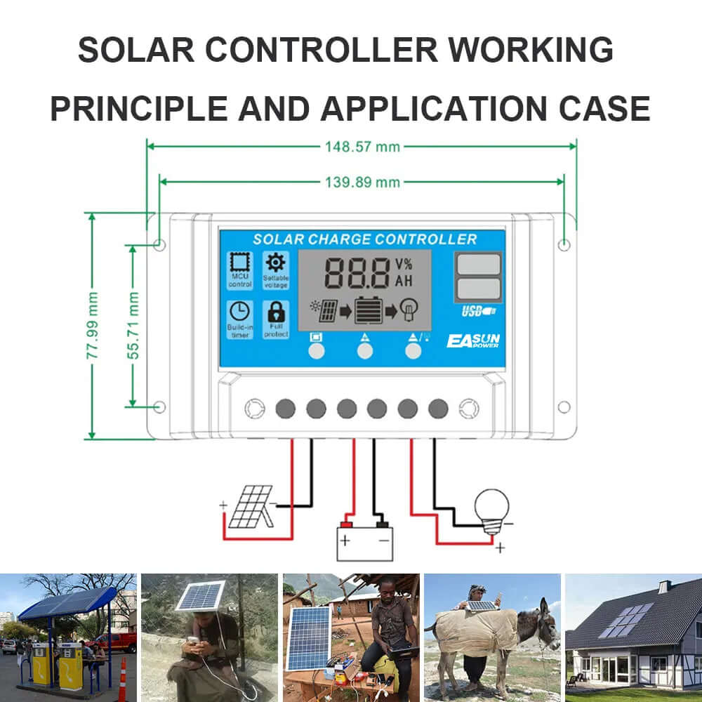 EASUN POWER 10A 20A 30A 40A 50A 60A PWM Solar Charge Controller