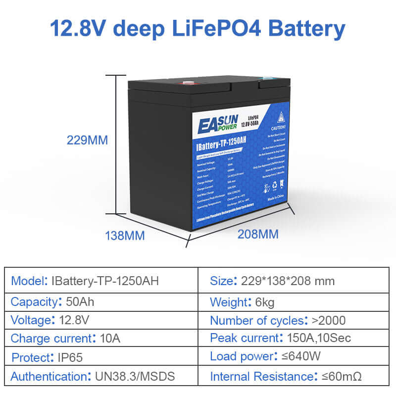 EASUN POWER 12.8V 50AH/100AH/150AH/200AH LiFePO4 Lithium Iron Phosphate Battery