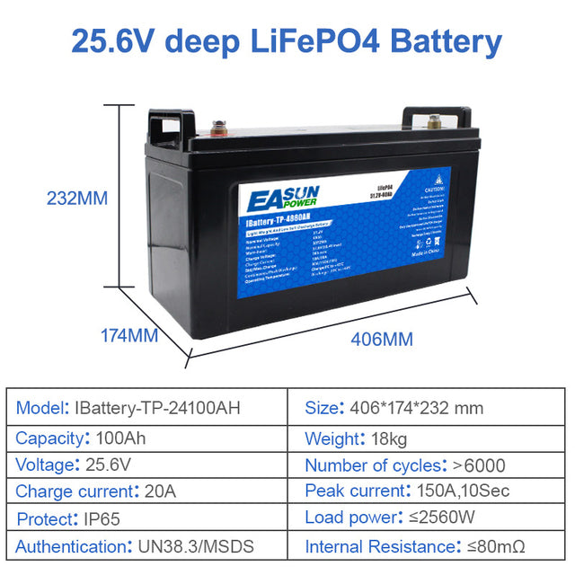 EASUN POWER 25.6V 50AH/100AH/200AH LiFePO4 Lithium Energy Storage Battery