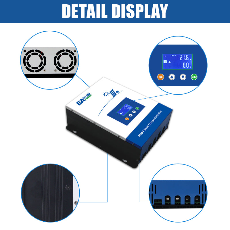 EASUN POWER 80AH/100AH MPPT Solar Charge Controller 12V 24V 36V 48V Battery PV Input 150VOC